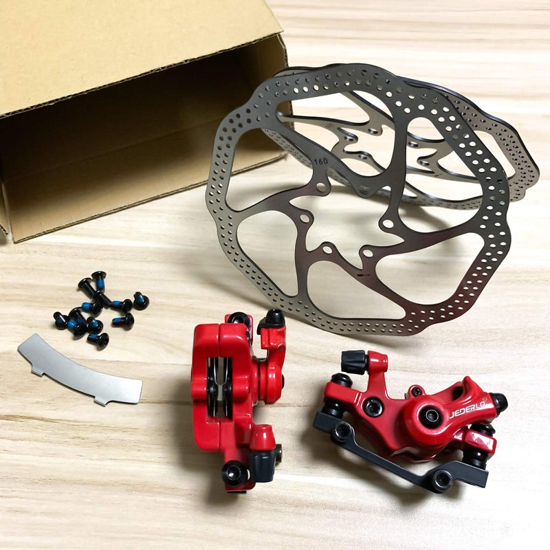 Farbetter Bike Disc Brake Kit, Including Front and Rear Caliper, 160mm Rotor, Mechanic Tool-Free Pad Adjuster for Mountain Bike, Road Bike, Fixed Gear Bike, MTB, BMX (Red) - Image 5